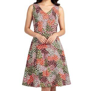 Salaam Dress Womens L Fit Flare Skater Abstract Print Jersey Marlyn Mod Twee